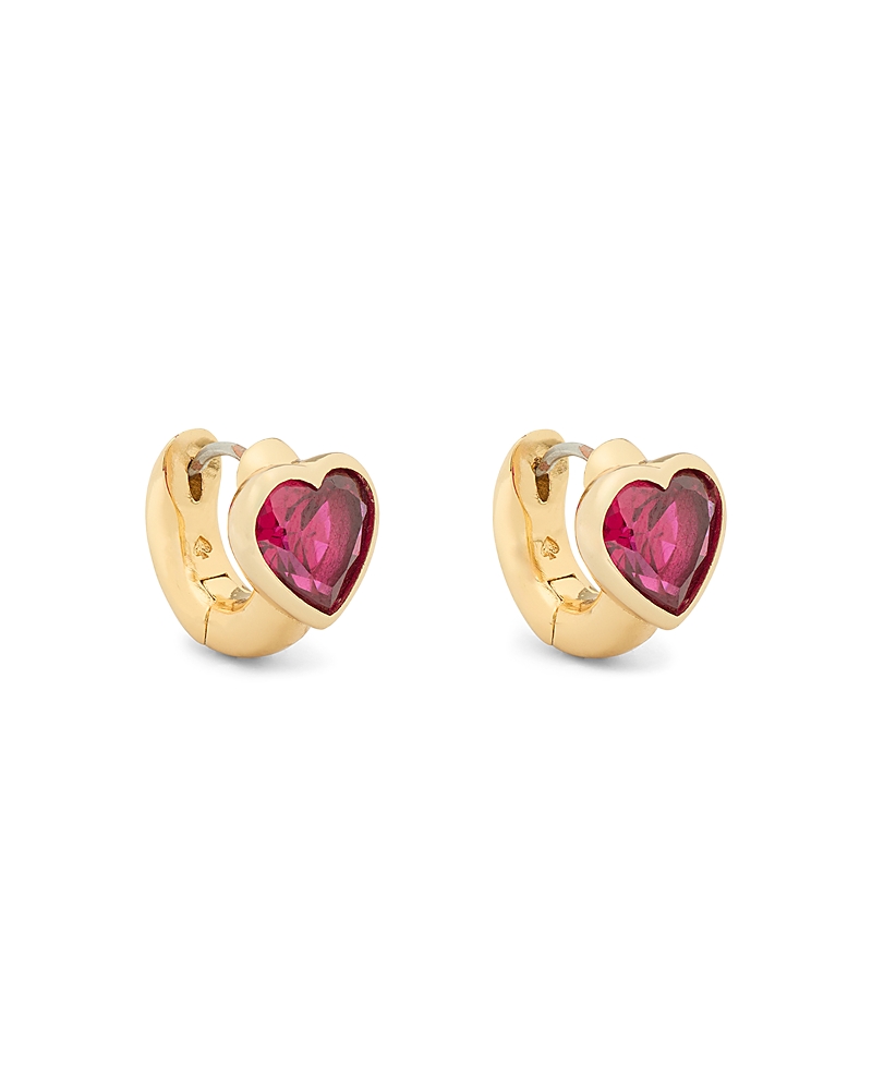 Kate Spade New York Keep Sparkling Stone Heart Huggie Hoop Earrings In Gold Tone In Ruby/gold