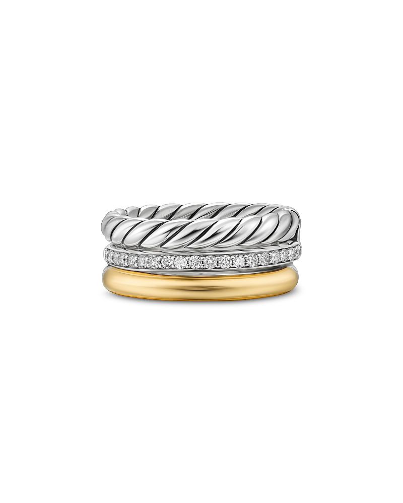 Dy Mercer Three Row Ring in Sterling Silver with 18K Yellow Gold and Diamonds, 8.9mm