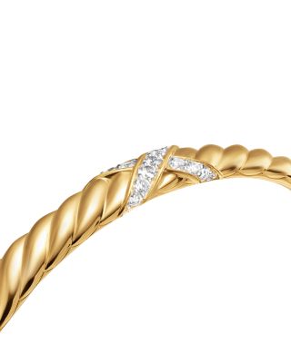 Sculpted Cable X Center Station Cuff Bracelet in 18K Yellow Gold with Diamonds, 6mm