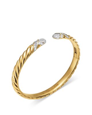 Sculpted Cable X Cuff Bracelet in 18K Yellow Gold with Diamonds, 6mm