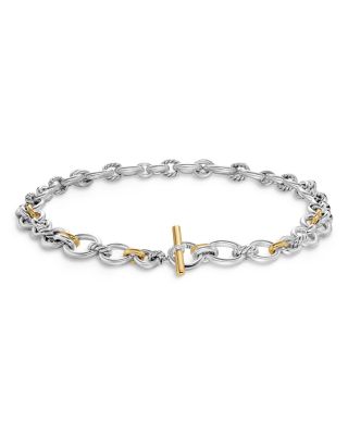 Mercer Chain Necklace in Sterling Silver with 18K Yellow Gold and Diamonds, 8mm
