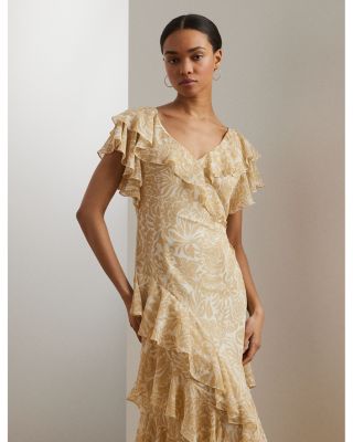 Floral Ruffle Trim Georgette Gown