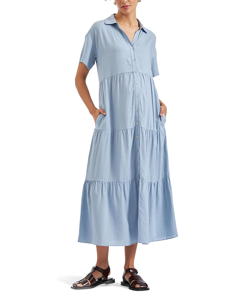 Ripe Maternity Macy Linen Blend Midi Maternity Shirtdress In Blue