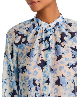 Floral Print Shirred Collar Blouse