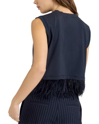 Cropped Sleeveless Feather Tee