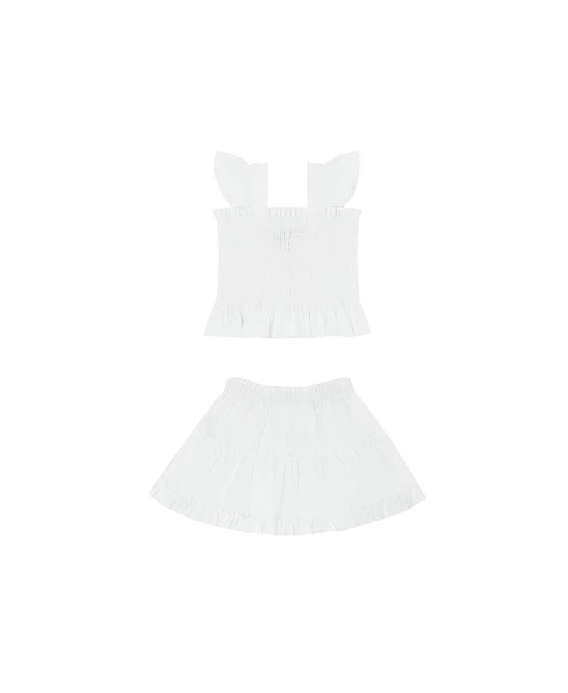 Hill House Home Girls' The Tiny Paz Nap Set - Little Kid, Big Kid In White Linear Swiss Dot