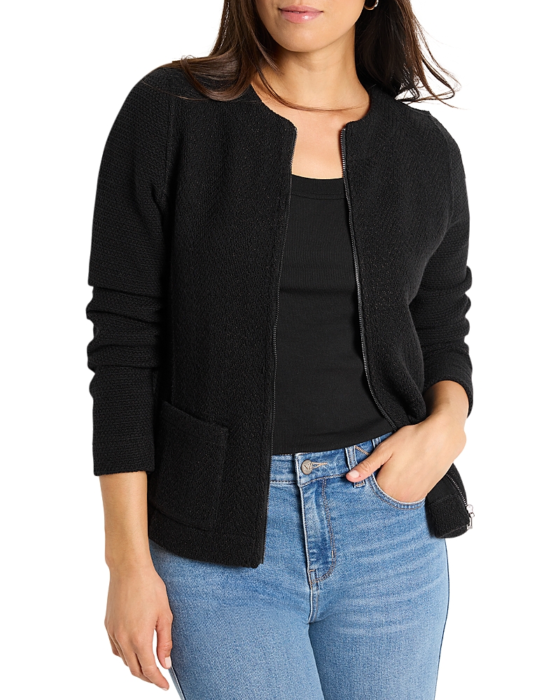 Nic + Zoe Nic+zoe Weave Mix Knit Front Zip Jacket In Black Onyx