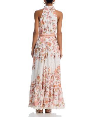 Floral Buckle Belt Button Front Maxi Dress