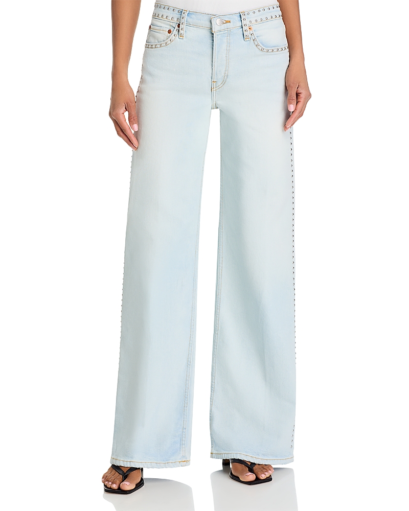 Re/Done Studded Mid Rise Wide Leg Jeans in Acqua Stud