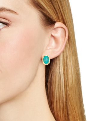 Oval Stone Stud Earrings in Gold Tone - Exclusive