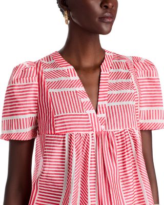 Striped V Neck Top & Smocked Skirt - Exclusive