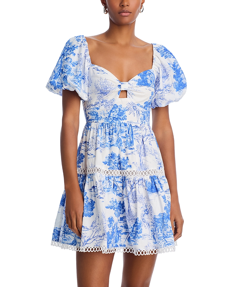 AQUA TOILE PUFF SLEEVE DRESS - EXCLUSIVE