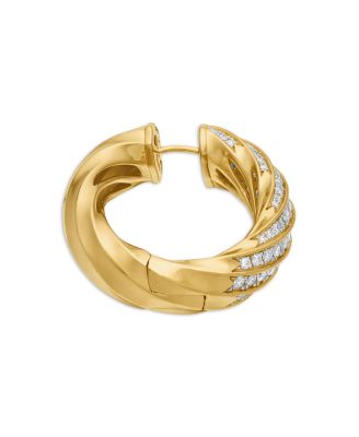 18K Yellow Gold Cable Edge Hoop Earrings with Diamonds