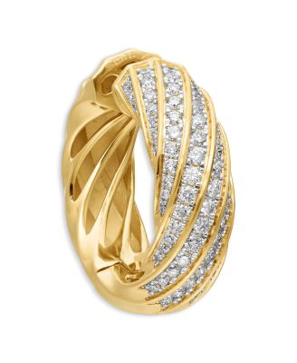 18K Yellow Gold Cable Edge Hoop Earrings with Diamonds