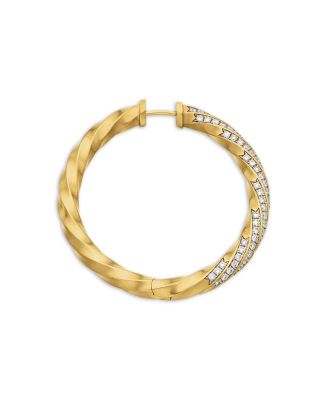 18K Yellow Gold Cable Edge Hoop Earrings with Diamonds