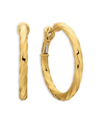 Cable Edge Hoop Earrings in Recycled 18K Yellow Gold