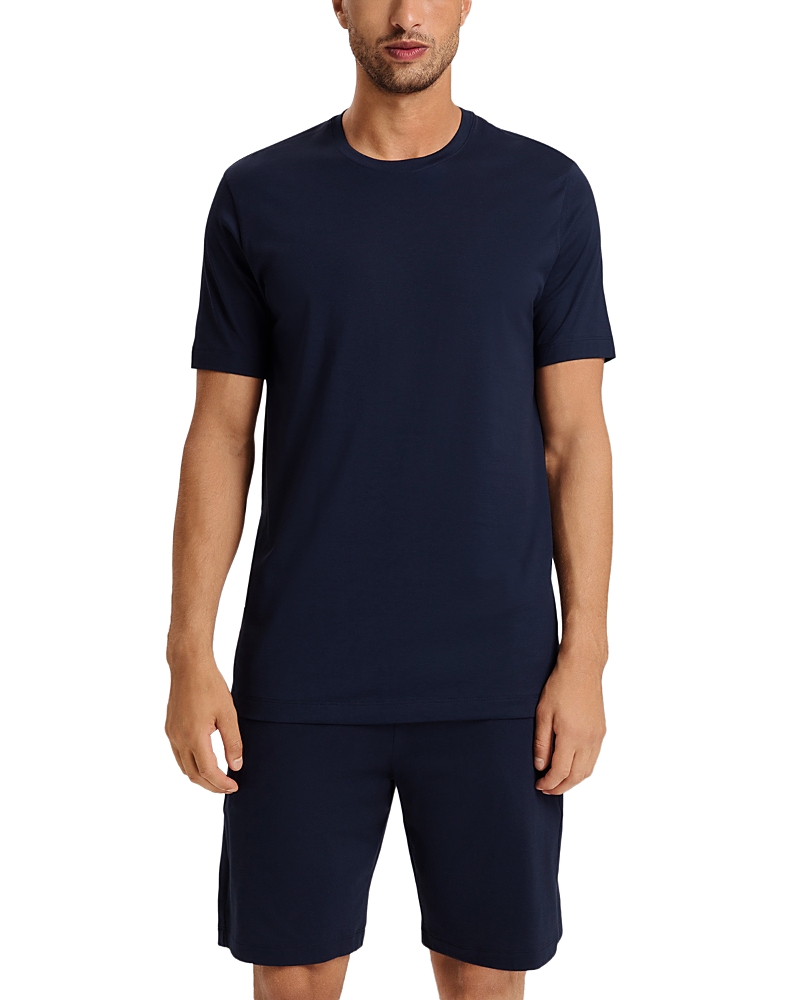 Hanro Night And Day Cotton Crew Neck T-shirt In Blue