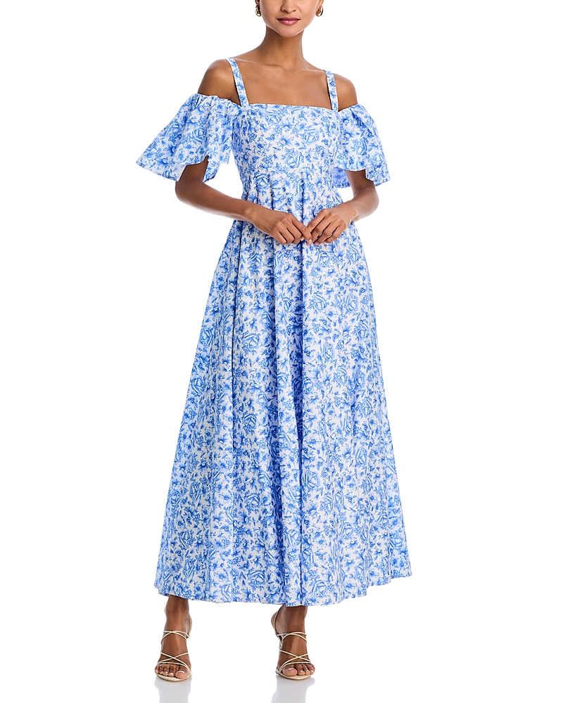 AQUA OFF-THE-SHOULDER COTTON MAXI DRESS - EXCLUSIVE