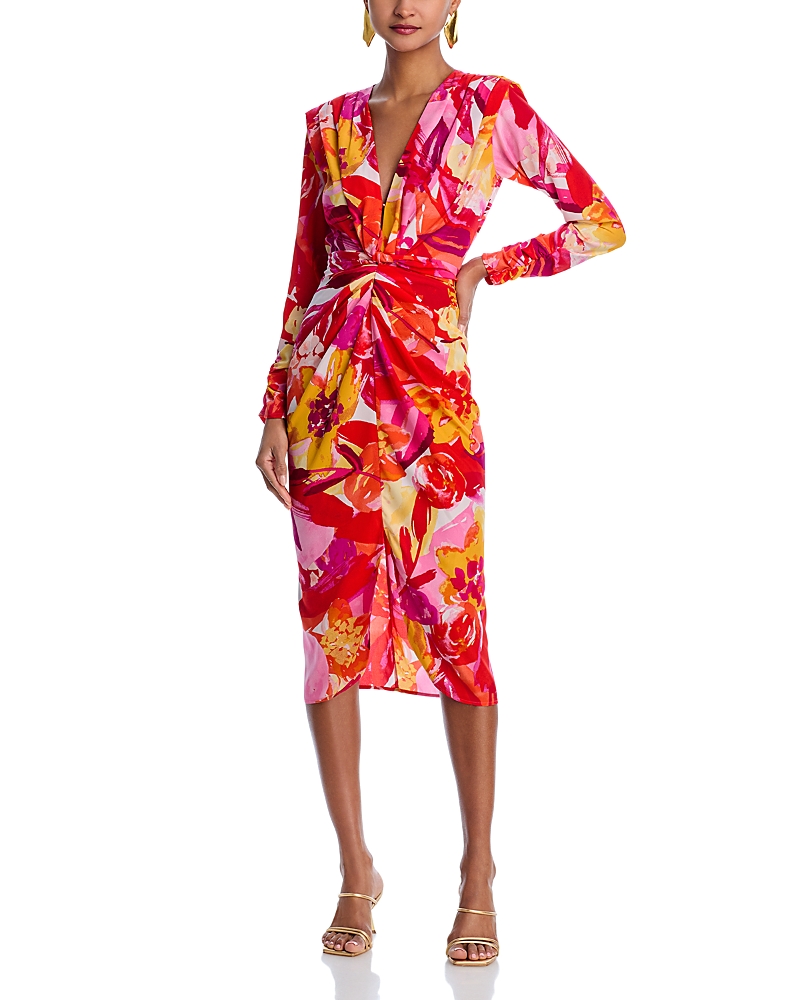 AQUA ABSTRACT FLORAL WRAP DRESS - EXCLUSIVE