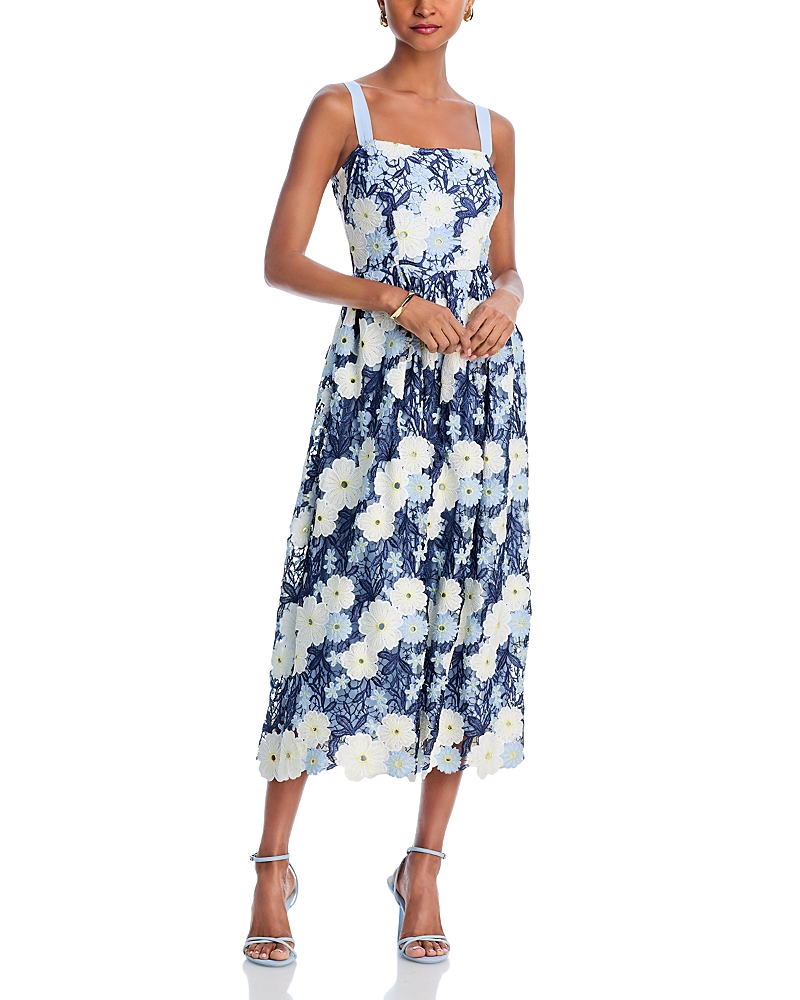 AQUA FLORAL LACE MIDI DRESS - EXCLUSIVE