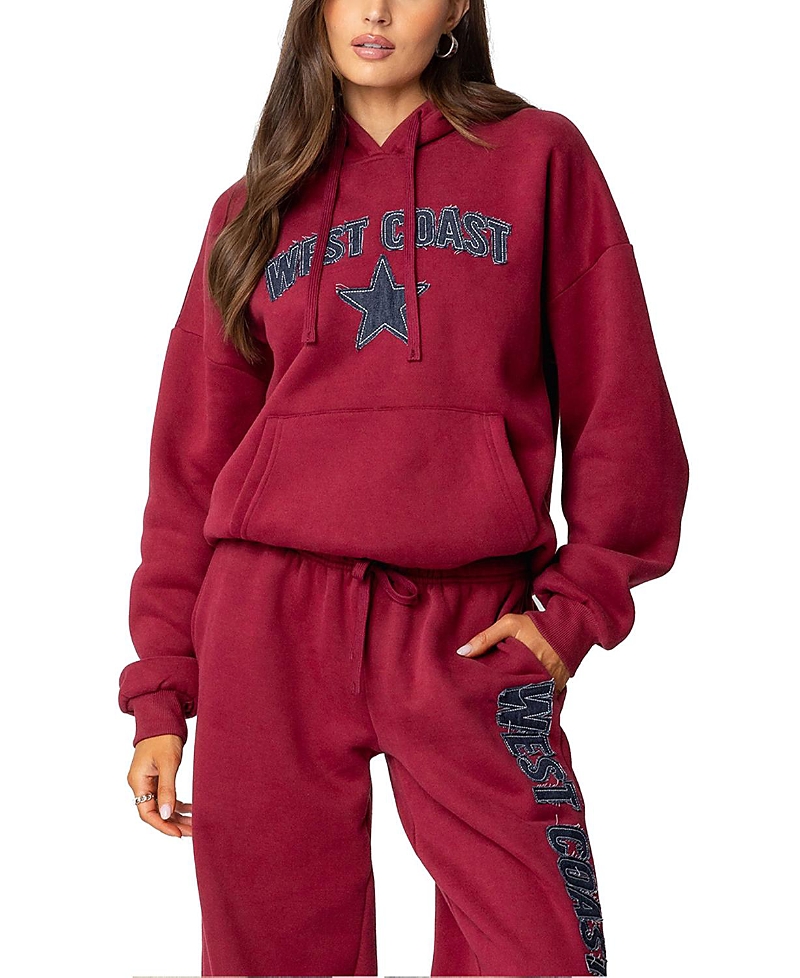 Shop Edikted West Coast Hoodie In Burgundy