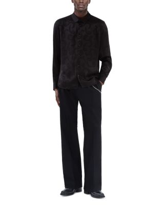 Flocked Long Sleeve Button Front Shirt