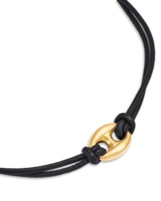 14K Yellow Gold Heavy Metal Mariner Link Leather Bracelet