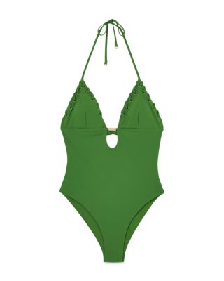 【海外限定】REISSワンピース☆Reiss x Atelier Clemence Duches Buy Reiss Blue/Tan Frankie Contrast-Trim Cross-Back Swimsuit