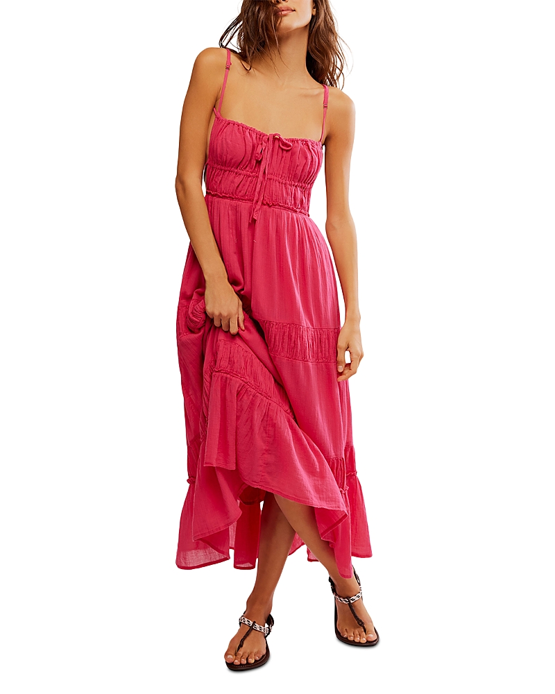 Free People Taking Sides Tiered Cotton Maxi Dress In Rose Bright