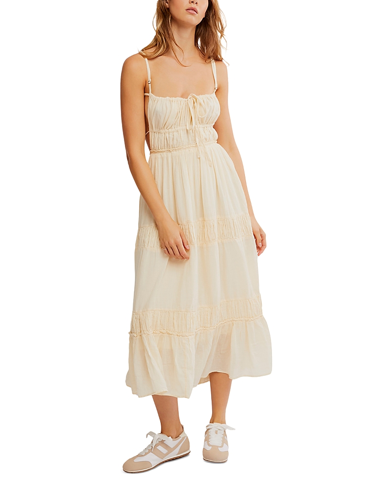 Free People Taking Sides Tiered Cotton Maxi Dress In Wet Plaster