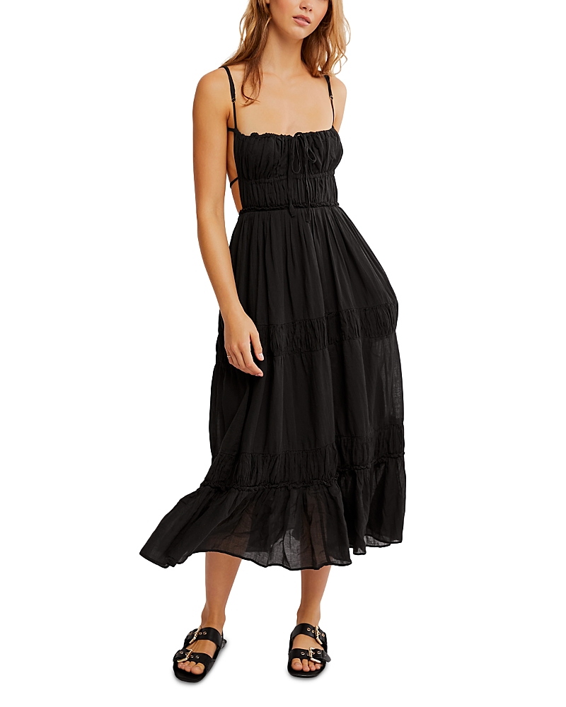 Free People Taking Sides Tiered Cotton Maxi Dress In Black
