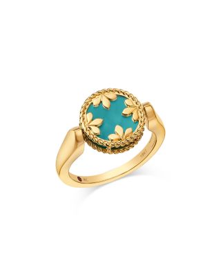 18K Gold Venetian Princess Medallion Diamond & Reversible Turquoise & Mother Of Pearl Ring