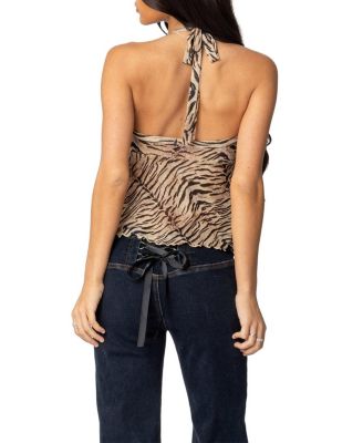 Tiger Printed Mesh Babydoll Top
