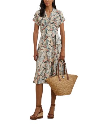 Print Belted Crepe Camp Shirtdress