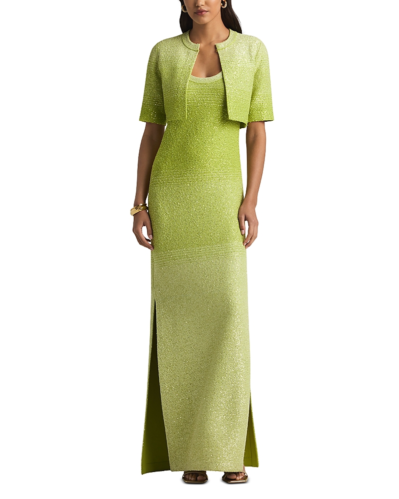 St John Degrade Stripe Sequin Knit Jacket In Lemon Grass