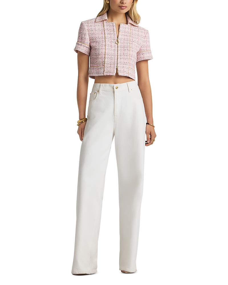 St John St. John Collection Metallic Tweed Short Sleeve Crop Jacket In Camellia/rose Lurex Multi