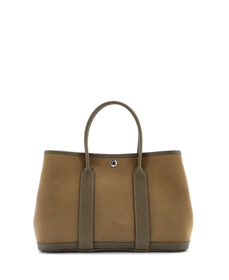 Pre-owned Pre-owned Hermes Hermes 30 Garden Party Tote Toile And Leather In Green