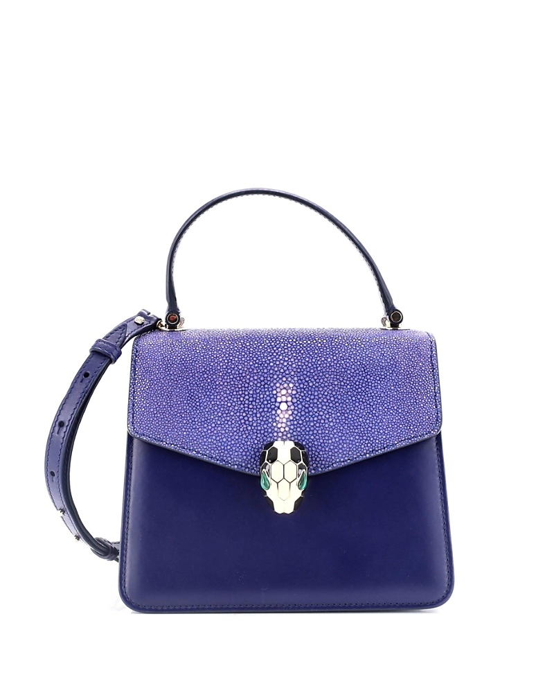 Pre-owned Pre-owned Bvlgari Bvlgari Small Serpenti Forever Top Handle Bag Leather And Stingray In Blue