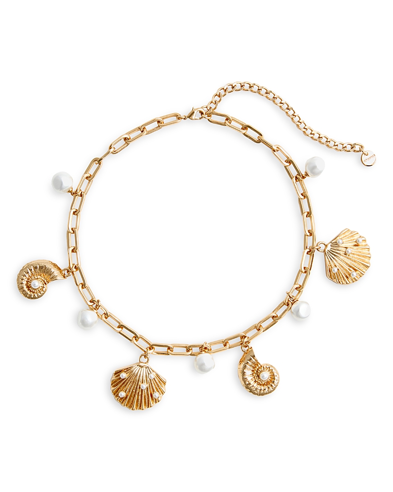 SELF-PORTRAIT SELF PORTRAIT IMITATION PEARL SEASIDE MOTIF PAPERCLIP LINK COLLAR NECKLACE, 15-19.3