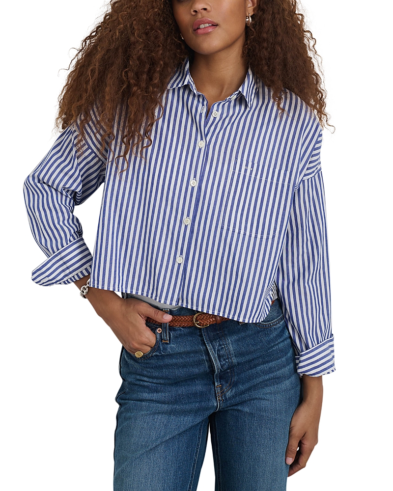Alex Mill Cropped Striped Jo Shirt In Cotton In White/blue