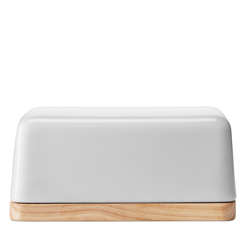 Lsa Collective Porcelain And Ash Wood Butter Dish In White