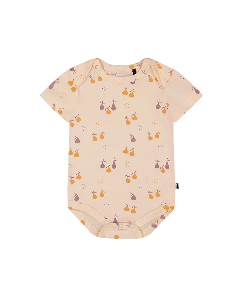 Deux Par Deux Girls' Organic Cotton Onesie - Baby In Peach With Pears Print
