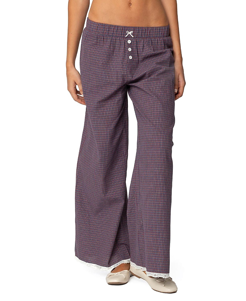 Edikted Dakota Plaid Pull-on Relaxed Fit Pants In Purple