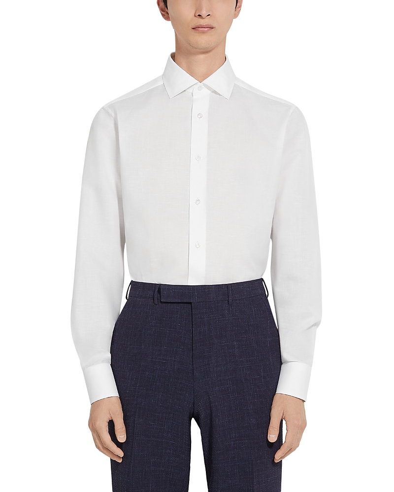 Zegna Micro Striped Trecapi Tailored Fit Long Sleeve Shirt In Optical White