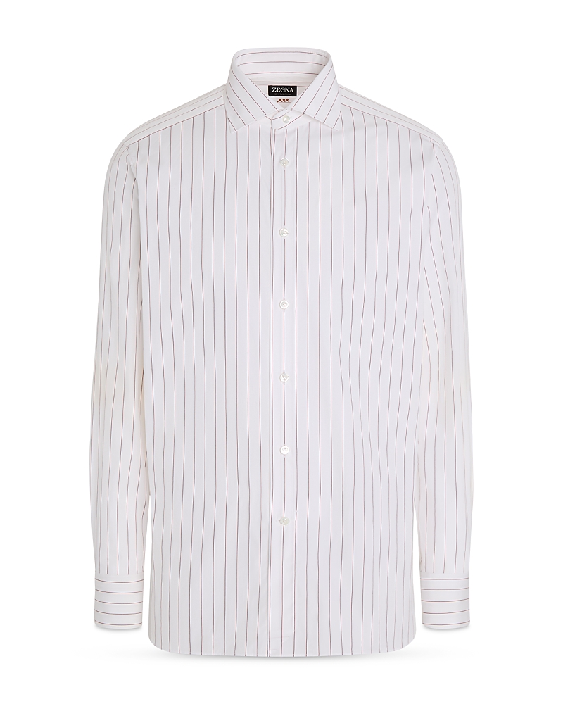Zegna Centoventimila Button Front Shirt In White/brick Red