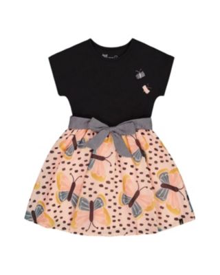 Deux par Deux - Girls' Bi-Material Dress with Printed Butterflies Skirt - Big Kid