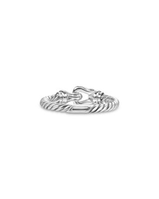 Sterling Silver & Pav&eacute; Diamond Petite Buckle Ring
