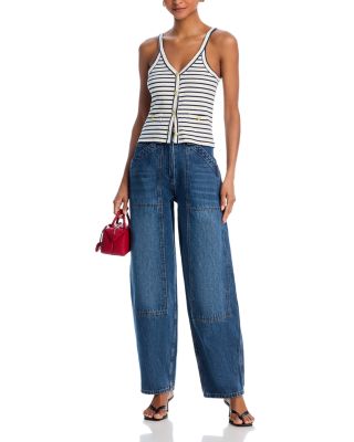 Striped Button Front Tank Top - Exclusive 