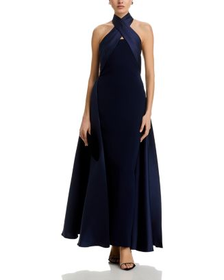 slim fit dress slacks Amberly Embellished Cut-Out Halterneck Maxi Dress in Aqua Blue main image 0