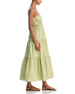 Shirred Cotton Poplin Midi Dress